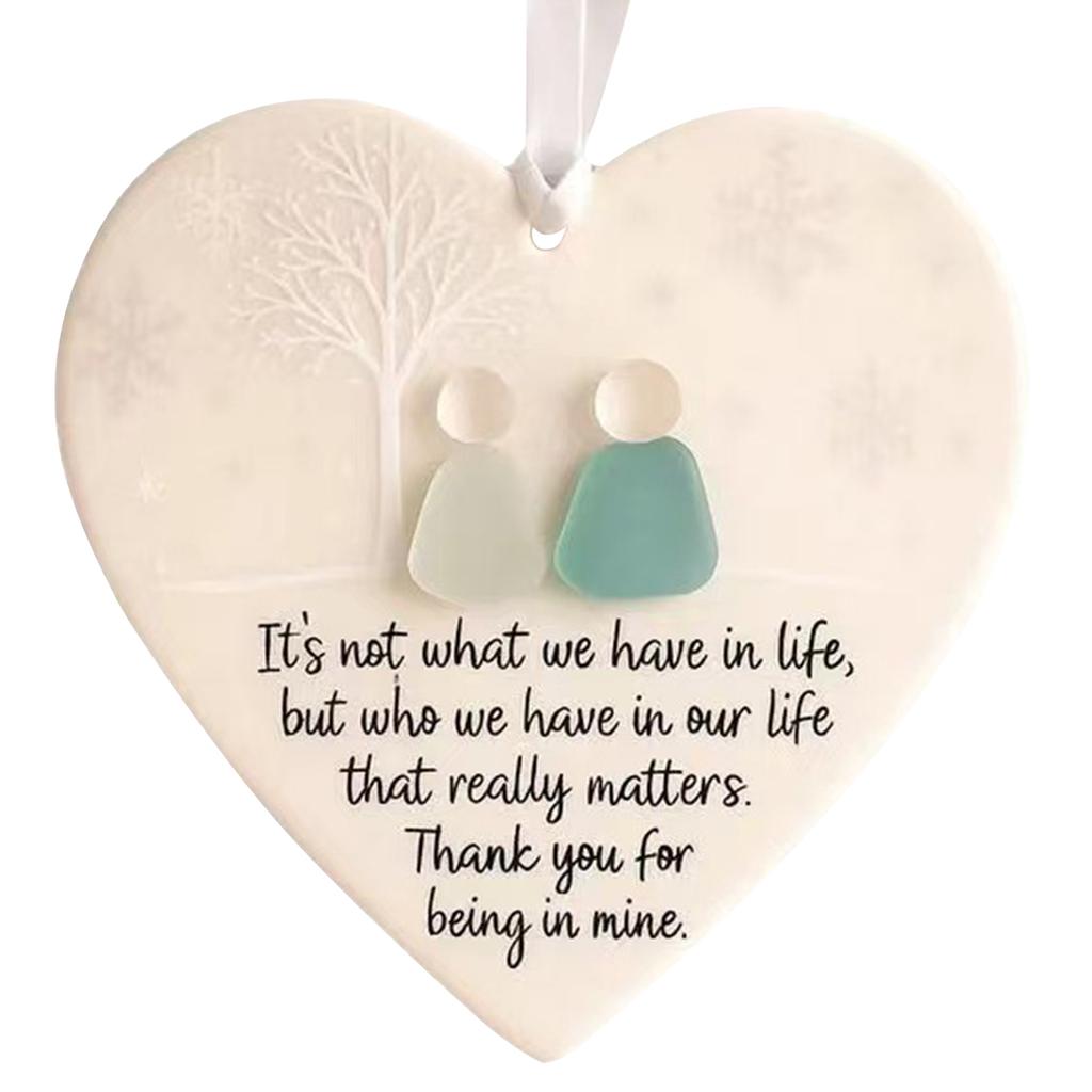 Christmas Heart-Shaped Sea Glass Keepsake Pendant Hanging Ornament Friendship Decor for Best Friends Xmas Tree