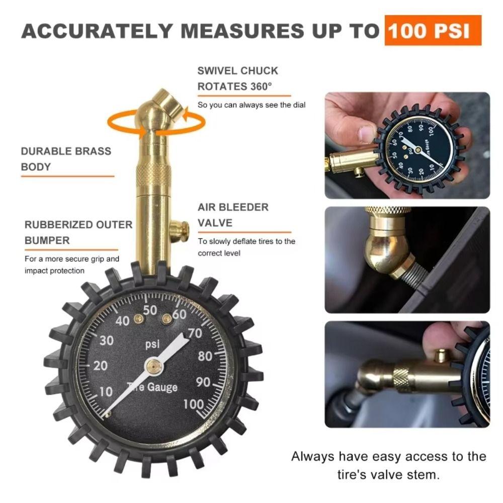 Digital Display Tire Pressure Gauge 200 Psi Capacity 75Psi Range Mechanical Tire Gauge Accurate Reading Metal Manometer