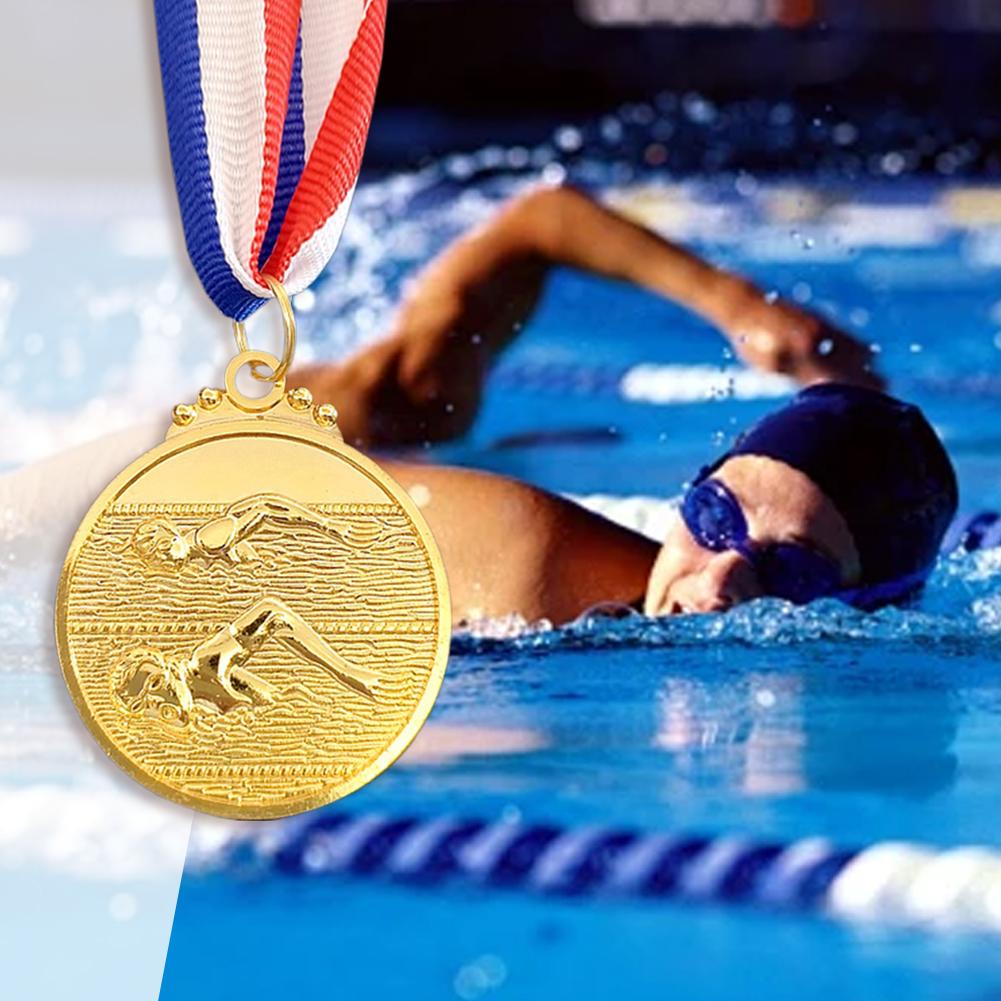 5/10Pcs Swimming Medal Metal Winner Medals with Neck Ribbon Gold Silver Bronze Medal 1st 2nd 3rd Prizes for Sports Competition