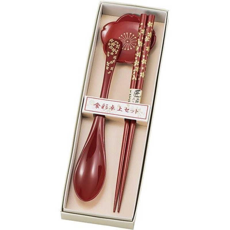 Maeju Lacquerware Food and Chopstick Rest Sakura Set, Red, 1J-838 красный