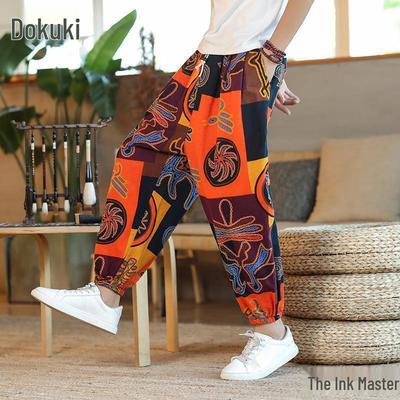 Men's Summer Loose Cotton Linen Printed Harem Pants – Large Size Casual Sports Fashion
