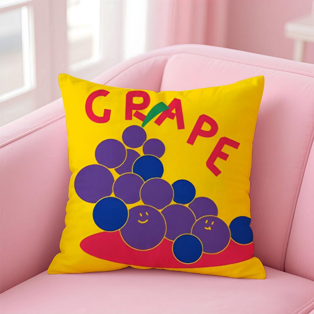 Cute Anime Fruit Illustration Cushion Cover Pillow Case Soft Friendly Fabric Concealed Zipper