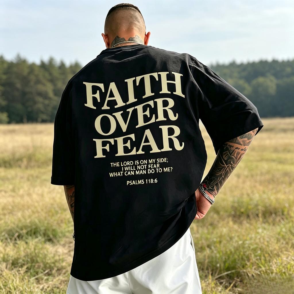 Bangely Faith Over Fear Maglietta Unisex Grafica Oversize Allenamento Palestra Gesù Cristiana Religiosa T-shirt Moda Manica Corta