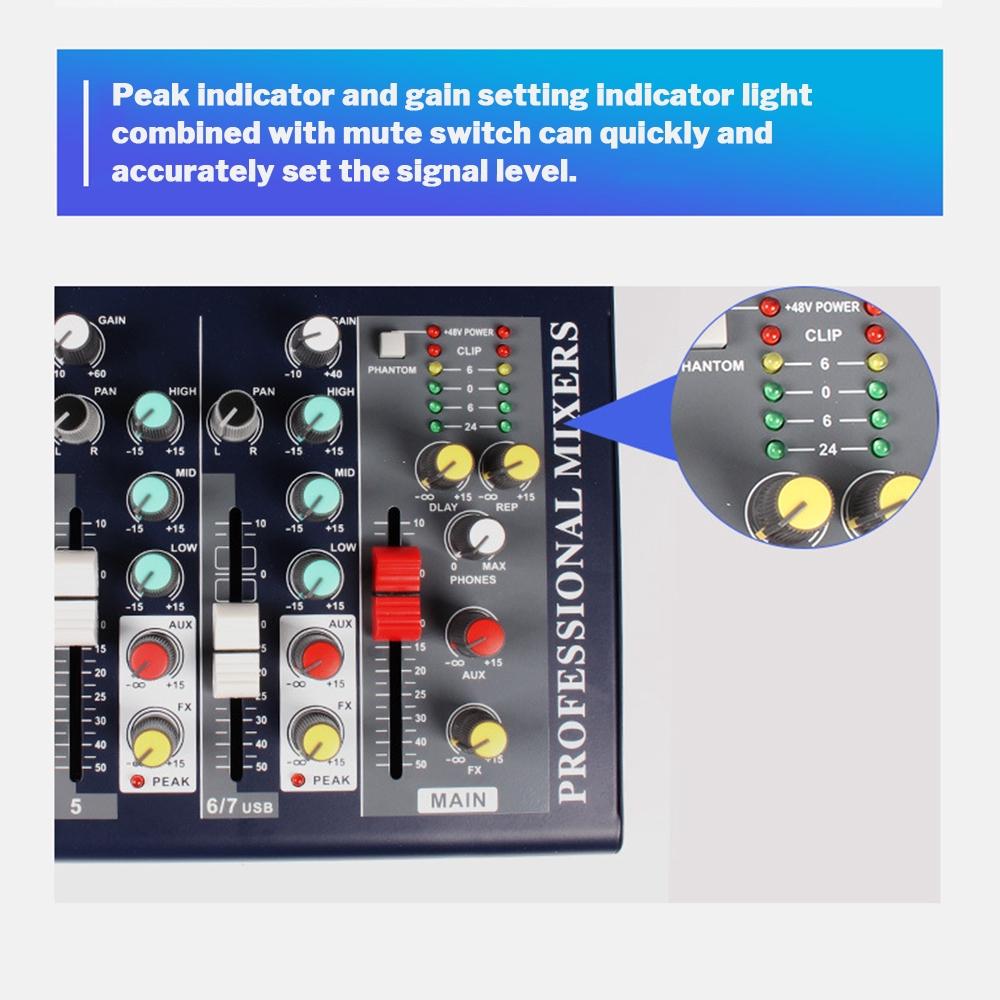 7 Channel  Bluetooth Audio Mixer USB Digital Microphone Sound Mixer Console Professional Karaoke Audio Mixer Amplifier 32x23.5x3.8cm