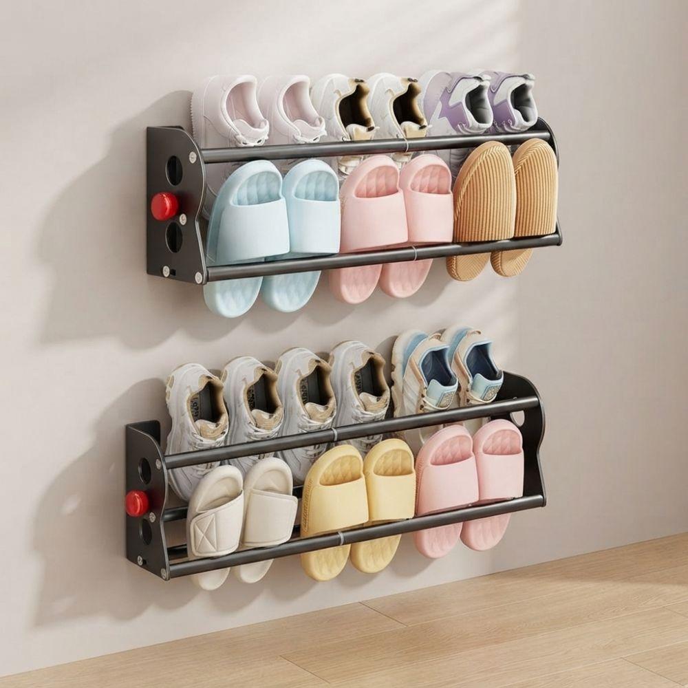 Expandable Magnetic Slipper Rack No Drill Bathroom Slipper Holder Behind Entry Door