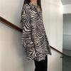 Retro Zebra Print Shirt for Women Baggy Blouse Streetwear Korean Style Black Long Sleeve Tops for Girl