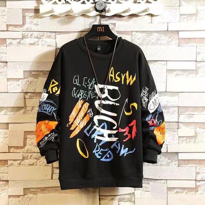 Męska bluza z okrągłym dekoltem męska 2020 Graffiti Oversized japońska odzież uliczna Hip Hop czarna bluza z kapturem męska bluzy z kapturem