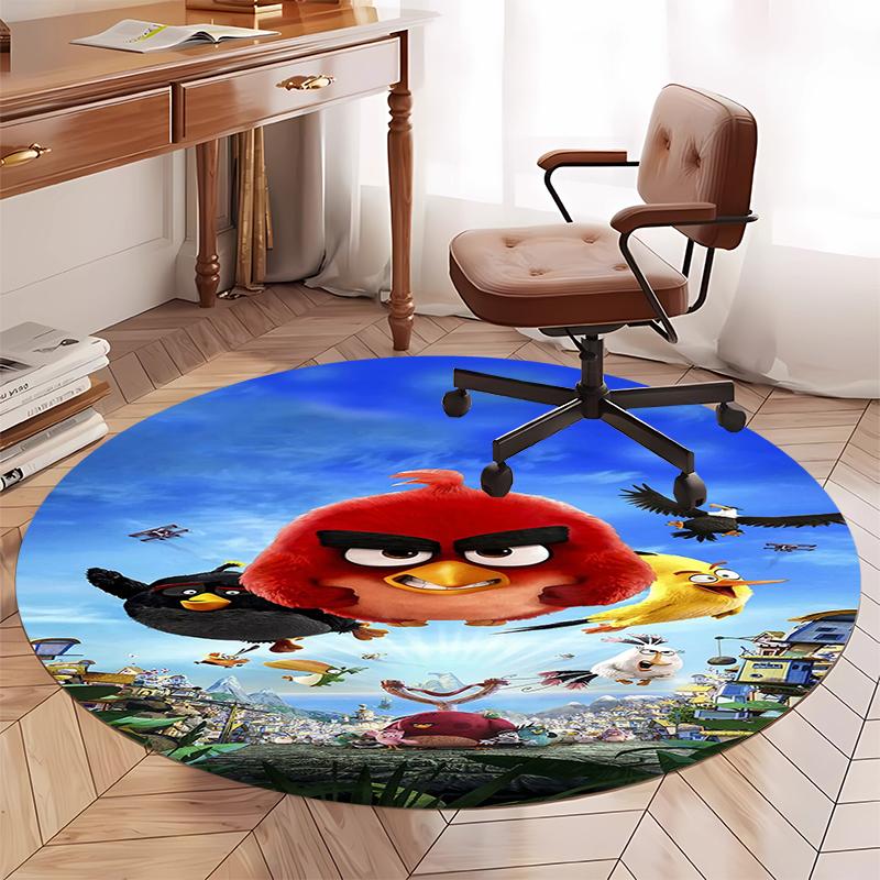 Angry Birds Printed Round Rug Carpet Chair Rug Area Rug Entryway Doormats,for Office Chair Living Room Bedroom Kitchen Room.