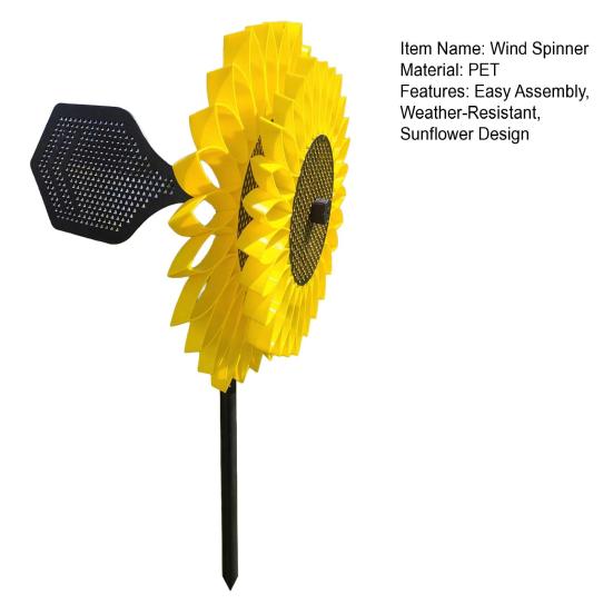 Sunflower Wind Spinner, Garden Stake Wind Catcher, Wind Driven Sunflower Spinner, Outdoor Decoration for Lawn Yard Patio