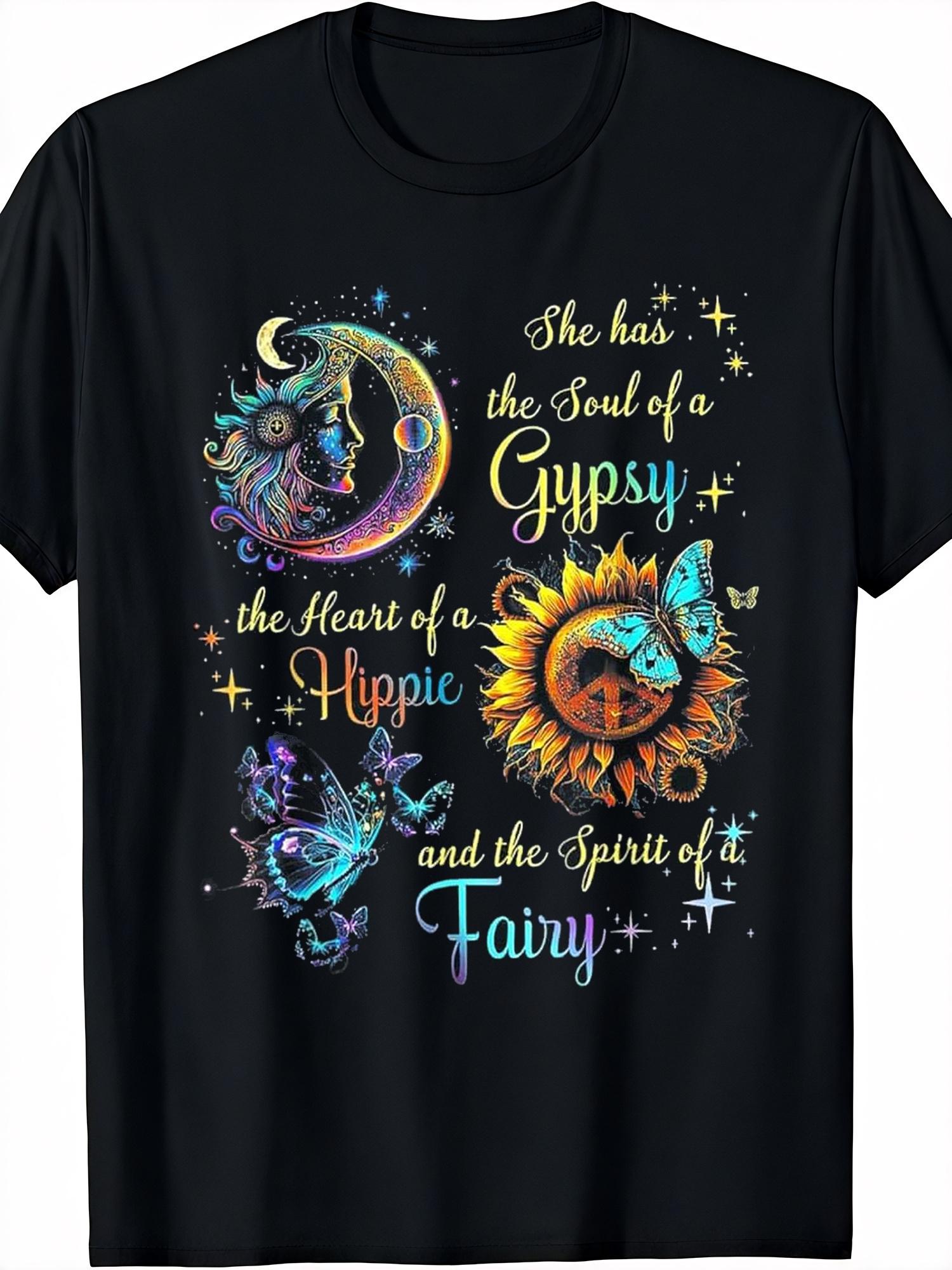 She Has the Soul of a Gypsy, the Heart of a Hippie, Vintage Pattern Print 100% Women s T-Shirt Fashion Casual T-Shirt S разноцветный