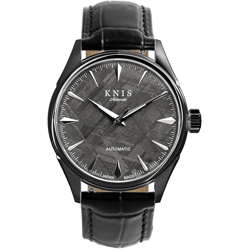 

KNIS varnish meteorite meteorite made in Japan automatic winding watch men s sapphire glass black leather 10 ATM water resistant mechanical