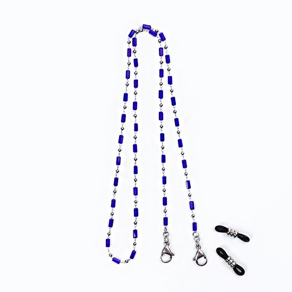 Jeibanseukeullaesig Block Stone Beads Surgical Steel Eyeglass Chain Mask Necklace (C2001-An666_Bl)