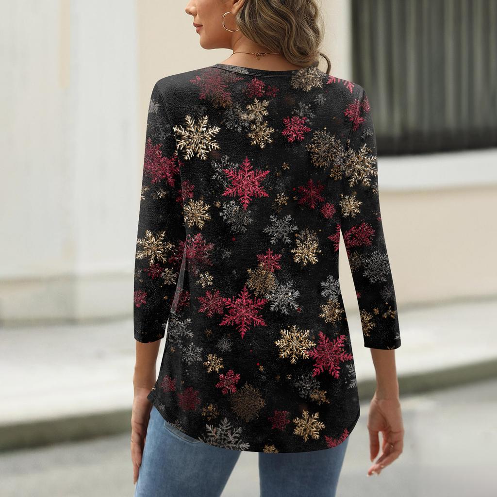 Women's T Shirt Print Button 3/4 Sleeve Daily Weekend Fashion Basic V- Neck Regular Top