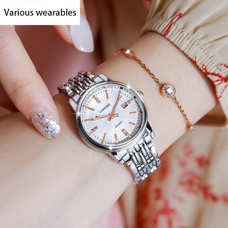 Lovers Watch Calendar Waterproof Steel Strap Watch for Men Women