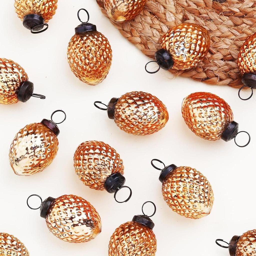 12 Vintage Mercury Copper Glass Pinecone Christmas Ornaments Pinecone Christmas Tree Decorations for Halloween, New Year, Valentine Day