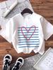 Women's Casual Short Sleeve Crew Neck T-Shirts Graphic Print Tops with Heart Stripes Design Comfort for Summer Aesthetics Tops
