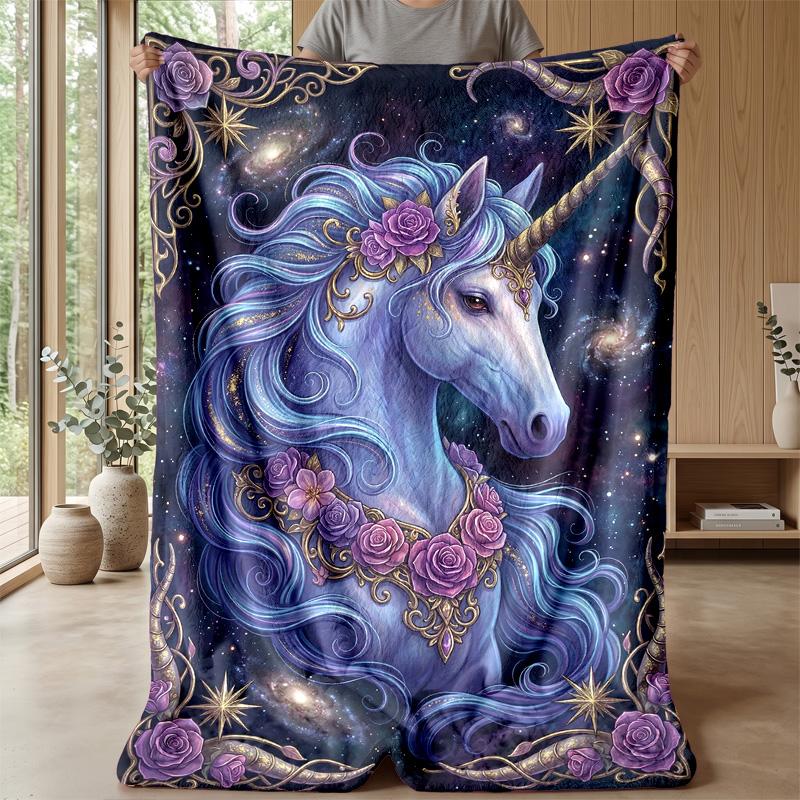 Celestial Unicorn Moon blanket Personalized Name Flannel Blanket Soft Cozy Plush Throw for Sofa Bed Lightweight Home Decor