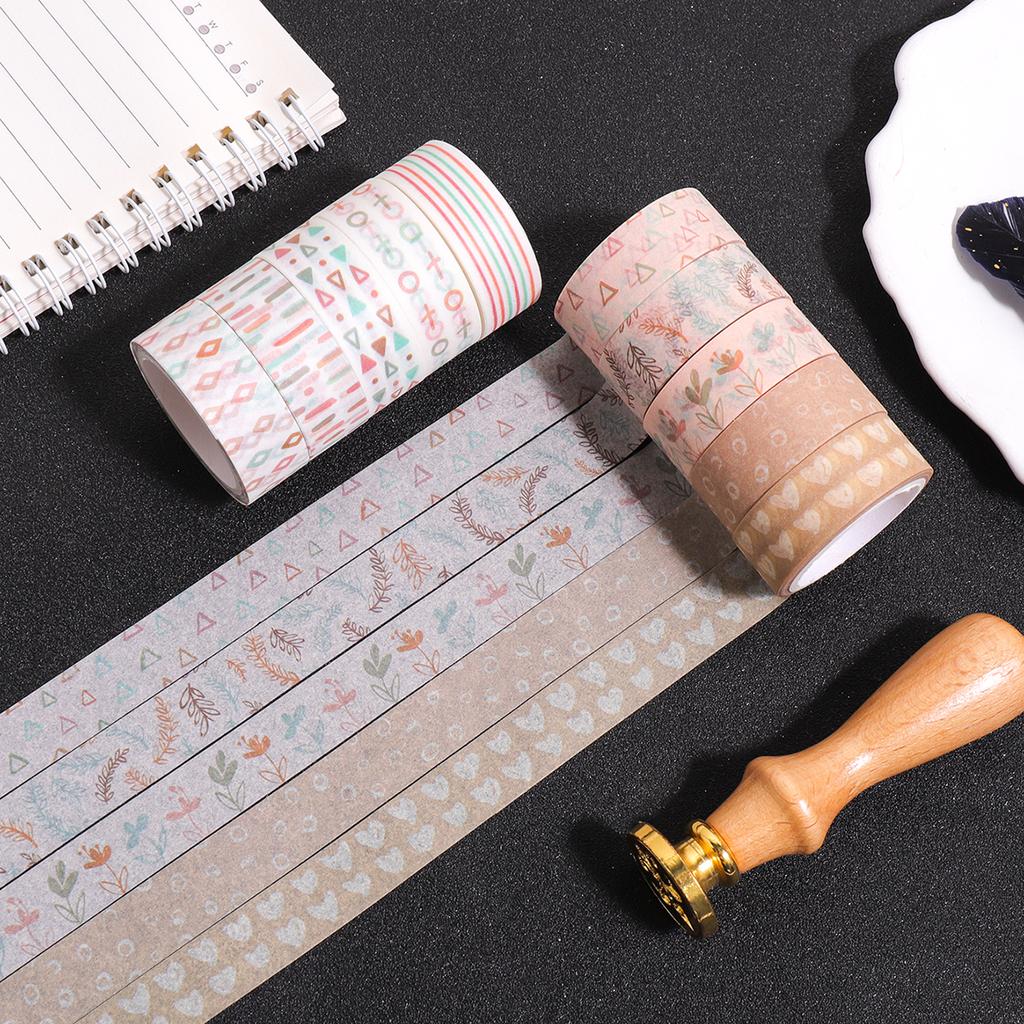 10 Rolls of Retro Floral Geometric Pattern Washi Tape, Journaling and Decorative Tape, DIY School Supplies, Beautiful Tape