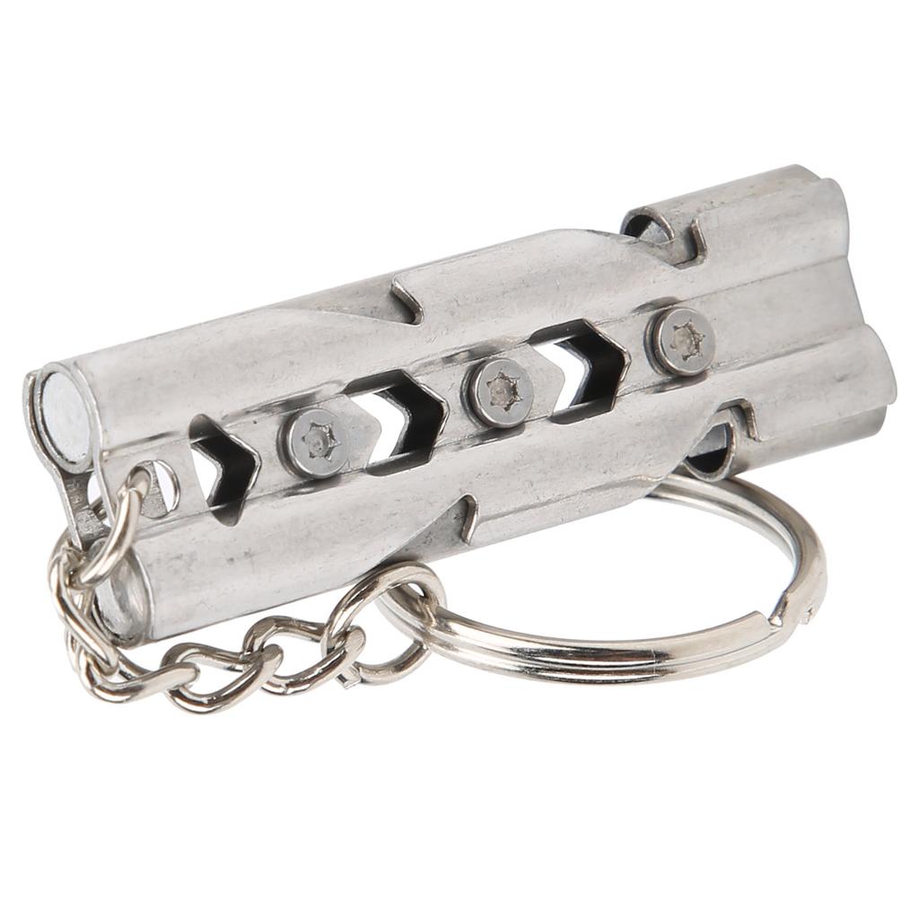 Outdoor Stainless Steel Emergency Survival High Decibel Double Tube Whistle with Keychain