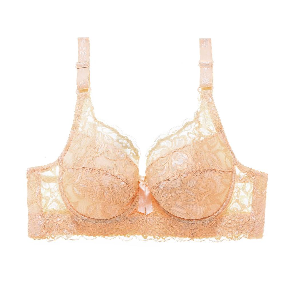 Sutiã ultrafino feminino underwire push-ups sutiã de renda sutiã maior peito cor sólida 3/4 copo grande