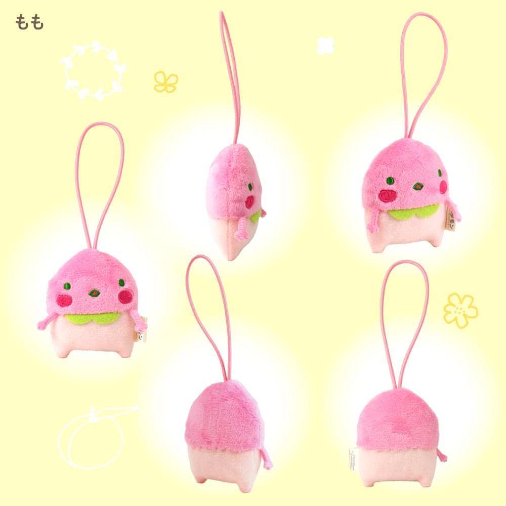 Morisaka Global Petamon Peach Fruit Plush Charm 5.5x2.5x6.5cm Cute Strap for Bags and Backpacks PETA-0022