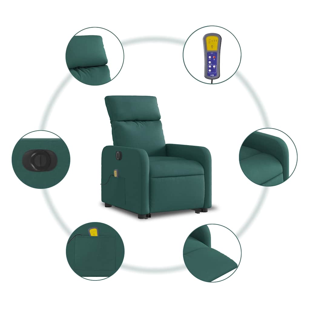 Electric Massage Recliner with Rising Function Dark Green Fabric