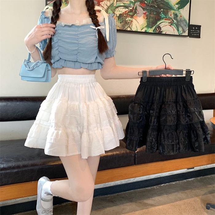 

Sweet Summer High Waist Pleated Embroidery Skirt for Women M (Recommended 95-105 jin) чёрный