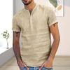 Camicia Estiva da Uomo Tinta Unita Collo Alto Bottoni Maniche Corte Sottile Abbigliamento Quotidiano Vestibilità Slim Scollo a V Top Estivo da Uomo Indumento da Uomo