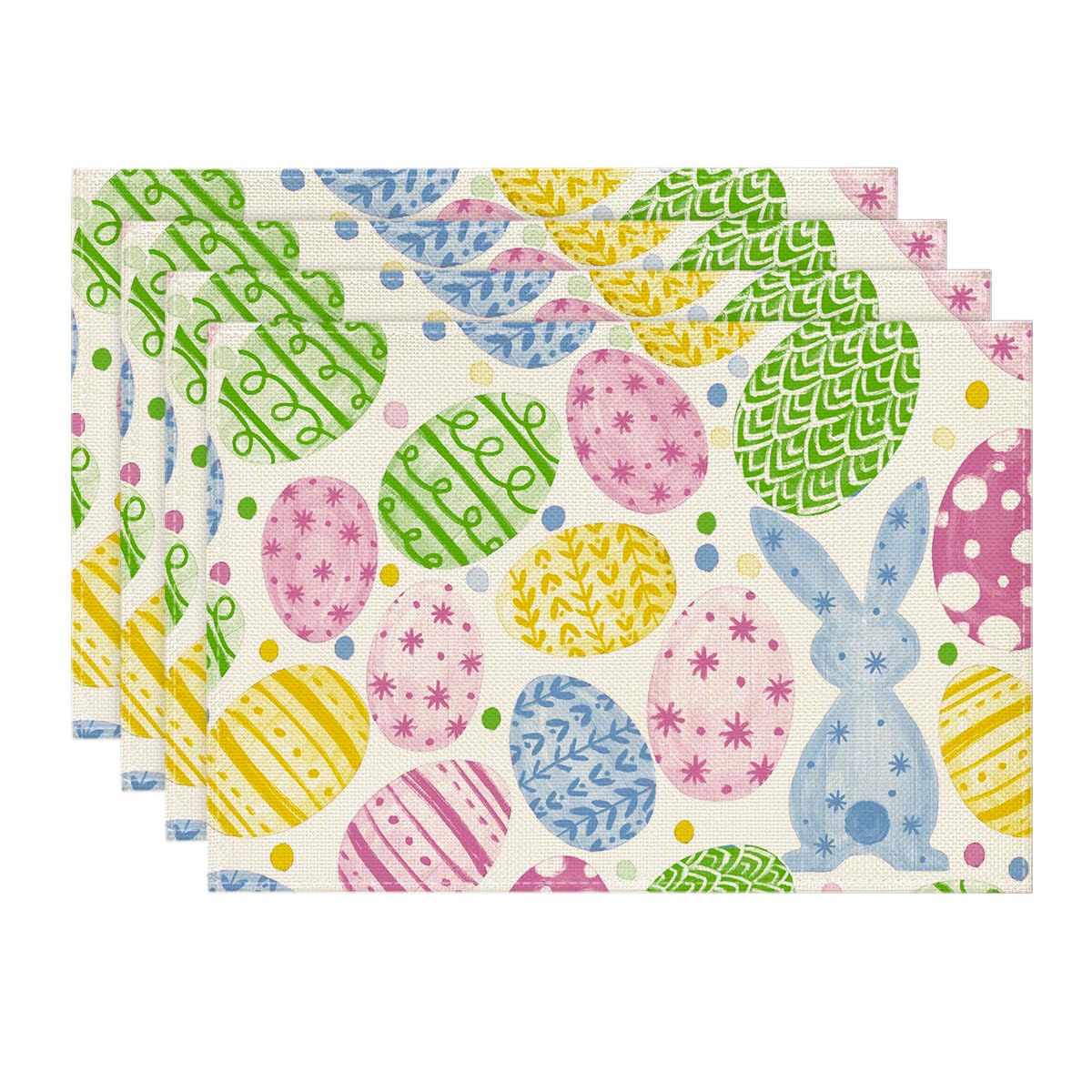

Beige Bunny Rabbit Eggs Easter Placemats Set of 4, 12x18 Inch Seasonal Spring Holiday Table Mats for Party Kitchen Dining Decoration 12 x 18 , Rectangular 4 Pcs