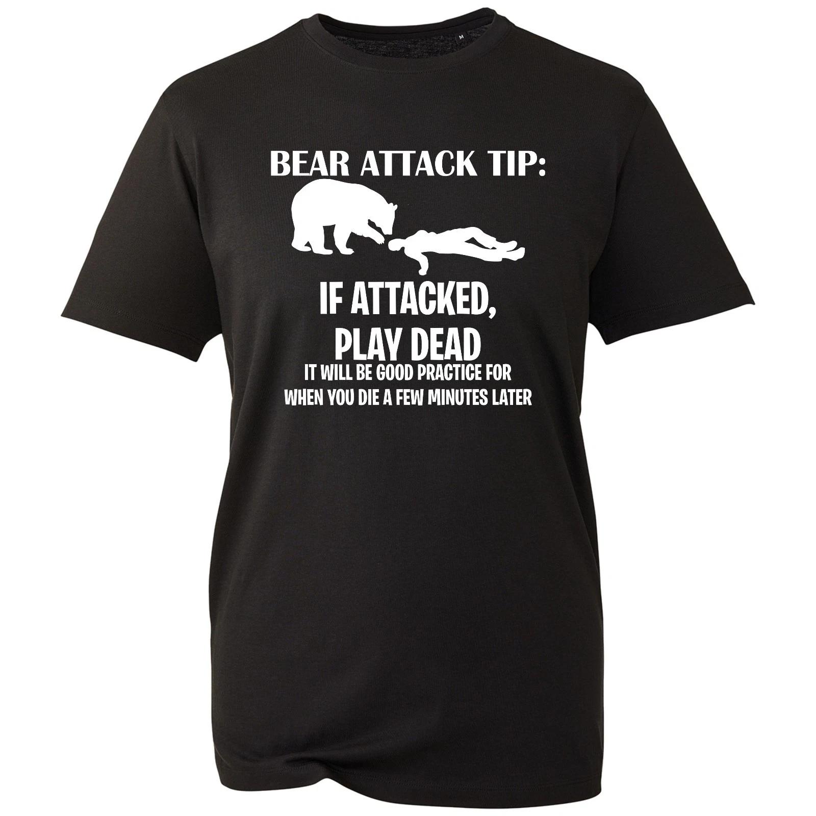 Bear Attack Tip Funny Play Dead T-Shirt, Funny Camping Hiking Caution Unisex Tee S