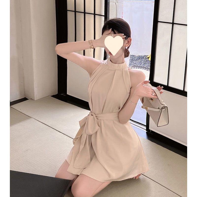 Premium Sleeveless Dress Women's Summer Shoulder Sexy Celebrity Temperament Waist Strap Short Skirt