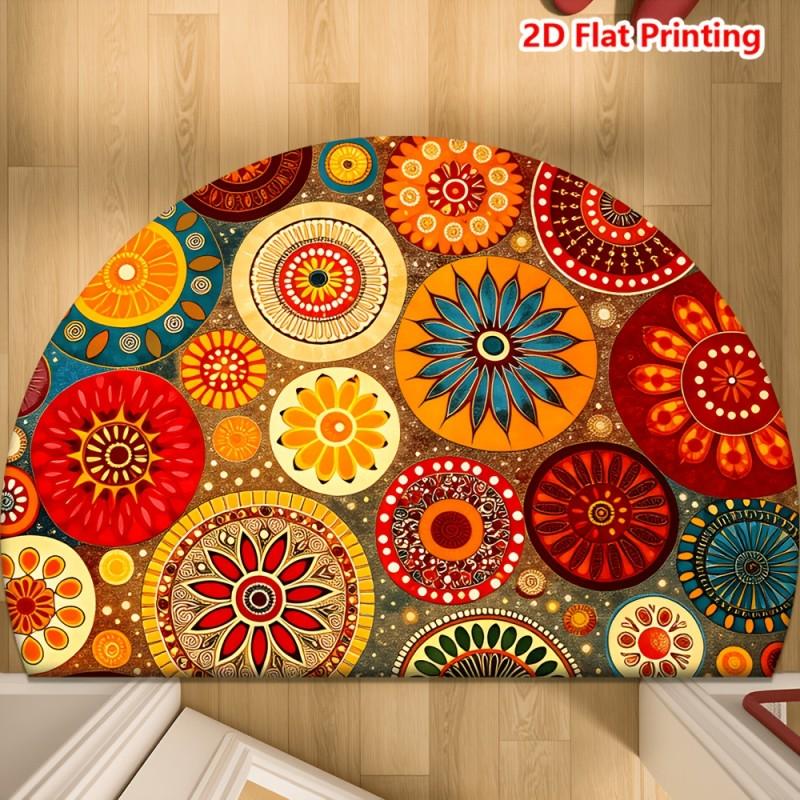 Tapis de porte Semicercle Mosaïque Géométrique Motif Carrelage Hexagonal Coloré Tapis de Sol Antidérapant pour Style Bohème Maison et Entrée 50x80cm-Felt
