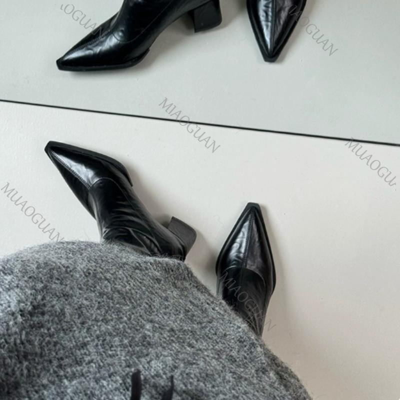 Fashion Vintage Thick Heels Women Slim Ankle Boots Elegant Footwear Pointed Toe Stripper Party Short Booties Outdoor Comfy Shoes