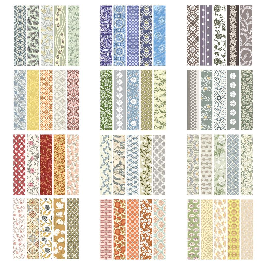 YUBX Masking Basic Washi Tape Kollektion mit Retro Geometrischen Dünnen Streifen für DIY Geschenk und Geschenkdekoration Erinnerung an das Band, 60-teiliges Set,