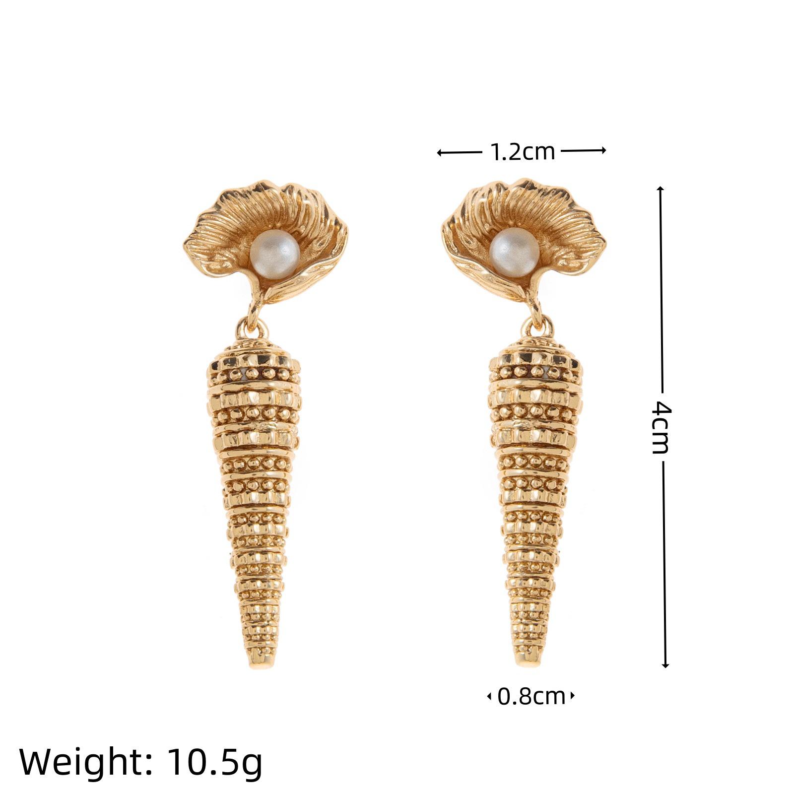 Ocean Snail Pearl Shell Earrings - Gold Fashion Copper