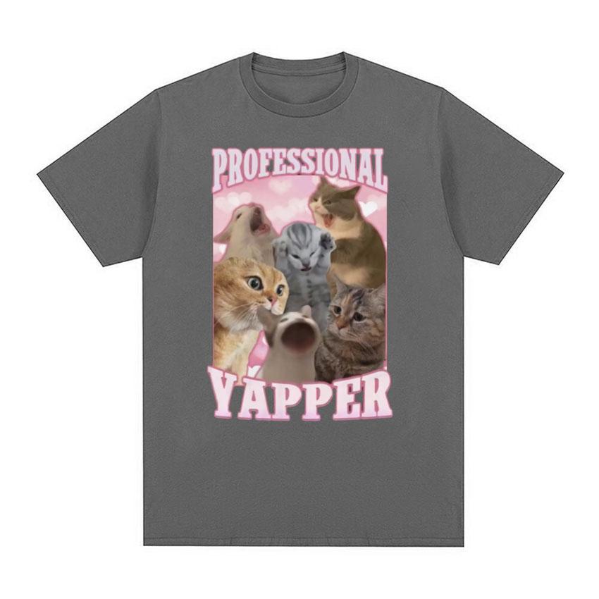 Professional Yapper Funny Tshirt Cute Screaming Cat Meme Graphic T-shirts Men Women Fashion Vintage Oversized T Shirt Streetwear