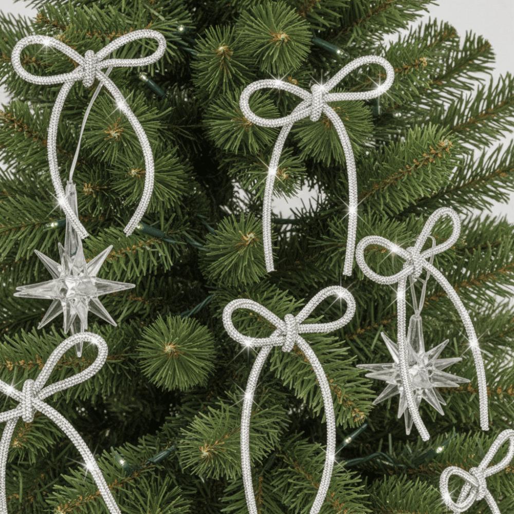 6 Pieces Set Twist Tie Attachment Christmas Bows Ornaments Glitter Finish Elegant Christmas Tree Decorations