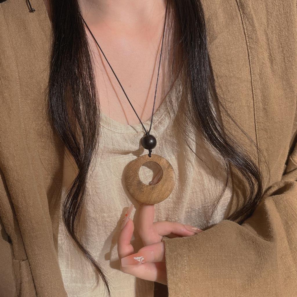 Ethnic Style Zen Long Circle Necklace Bohemian New Chinese Style Sweater Chain Black Rope Wasteland Style Accessories