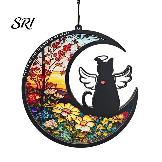Pet Memorial Sun Catcher Acrylic Suncatcher Angel Cat Dog Panel Stained Glass Rainbow for Pets Window Hanging Ornaments Loss Sympathy Gift Lovers