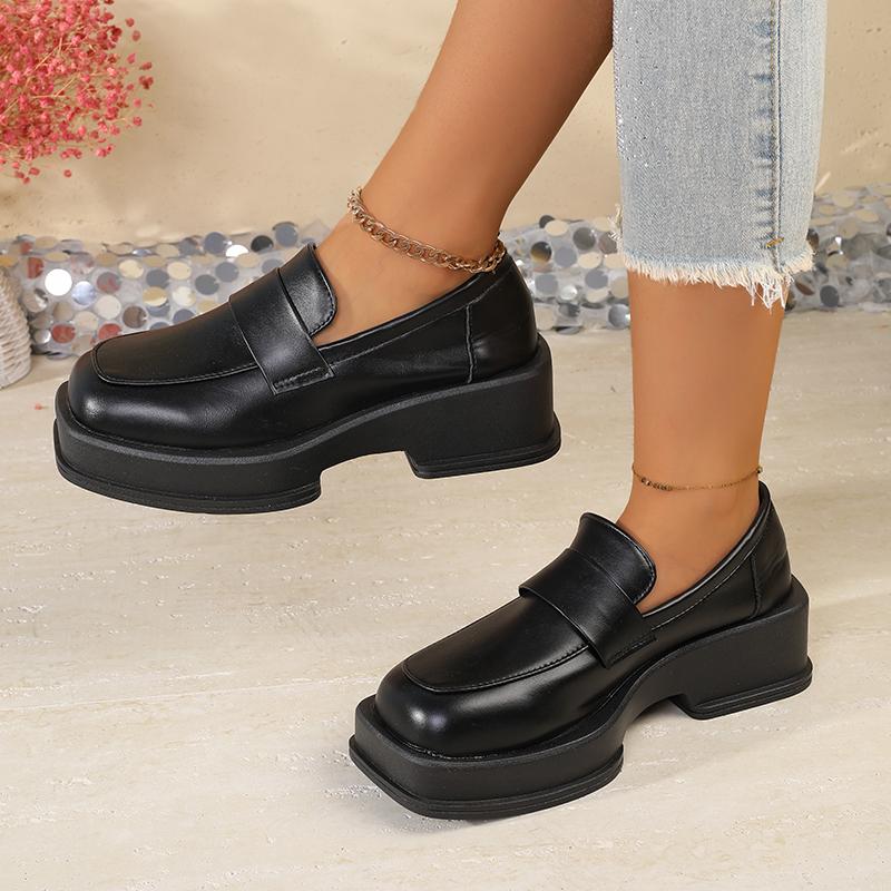 Women's Thick-Soled LoafersNew Spring British Style Shoes High-end White Square Toe Women's Shoes