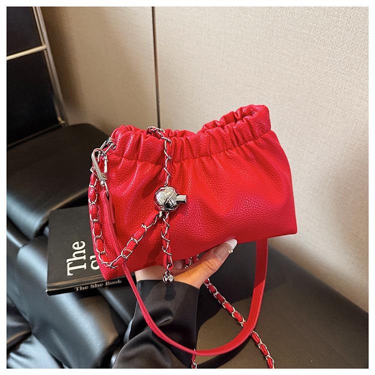 Folded underarm lychee pattern bags fashionable simple chain versatile single shoulder oblique span handbag