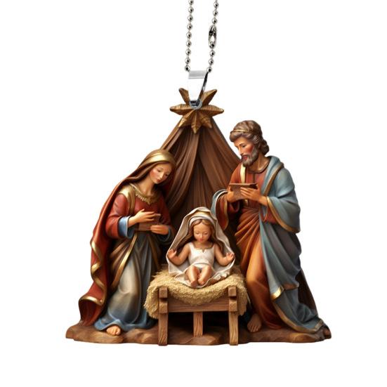 Christmas Pendant Ornament Jesus Family Prayer Scene Pendant Bright Colored Religious Symbol