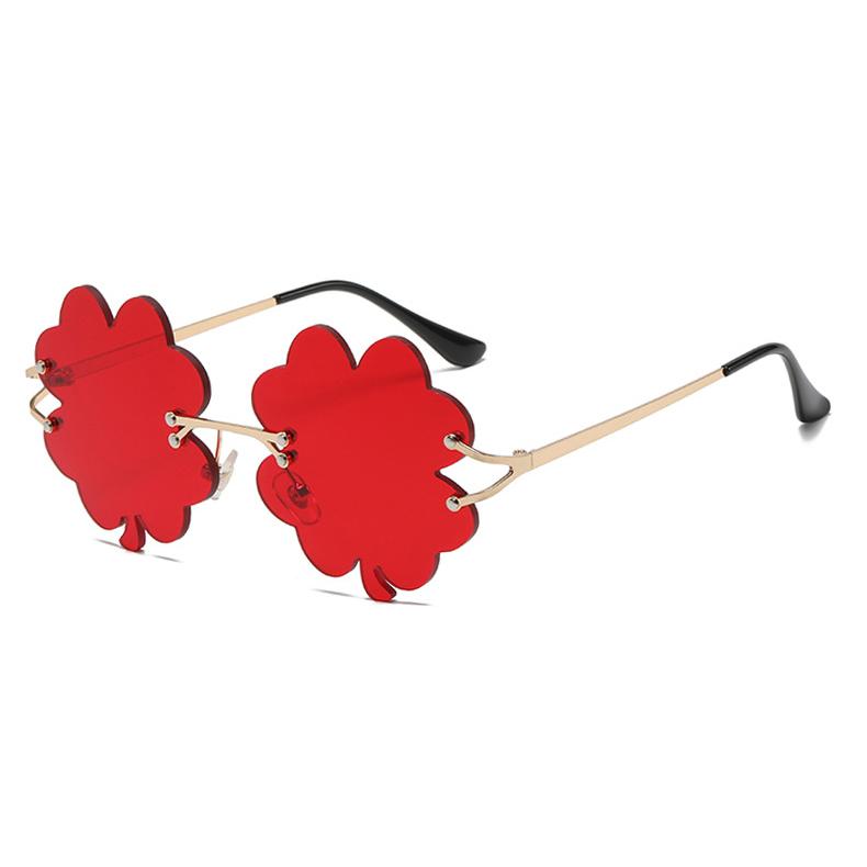 St.Patrick's Day Irish Clover Glasses Green Lens Sunglasses Four-leaf Clover Glasses Party Rimless Sunglasses