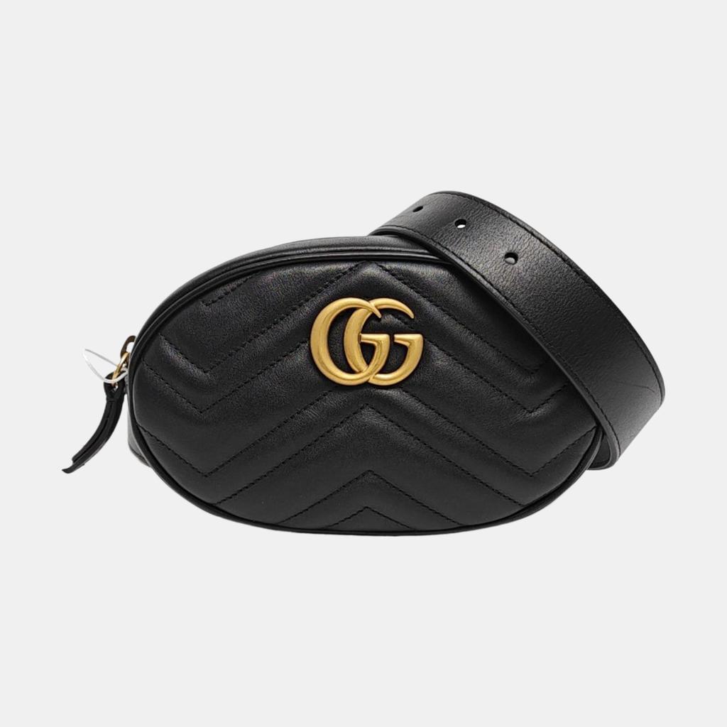 [Pre-Owned] Gucci Quilted Leather GG Marmont Matelassé Belt Bag 38/95 'Black' - Excellent #6JVJ8L