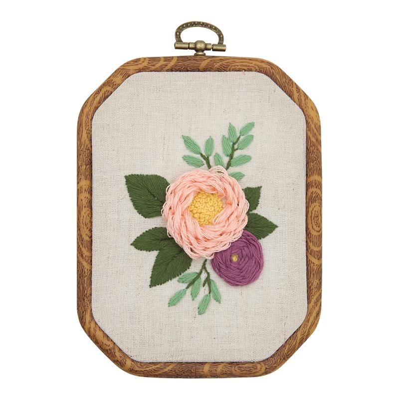 Octagonal Embroidery Hoop Kit-DIY Lu & Su Style Floral Patterns with European Designs Complete Needlework Set for Beginners