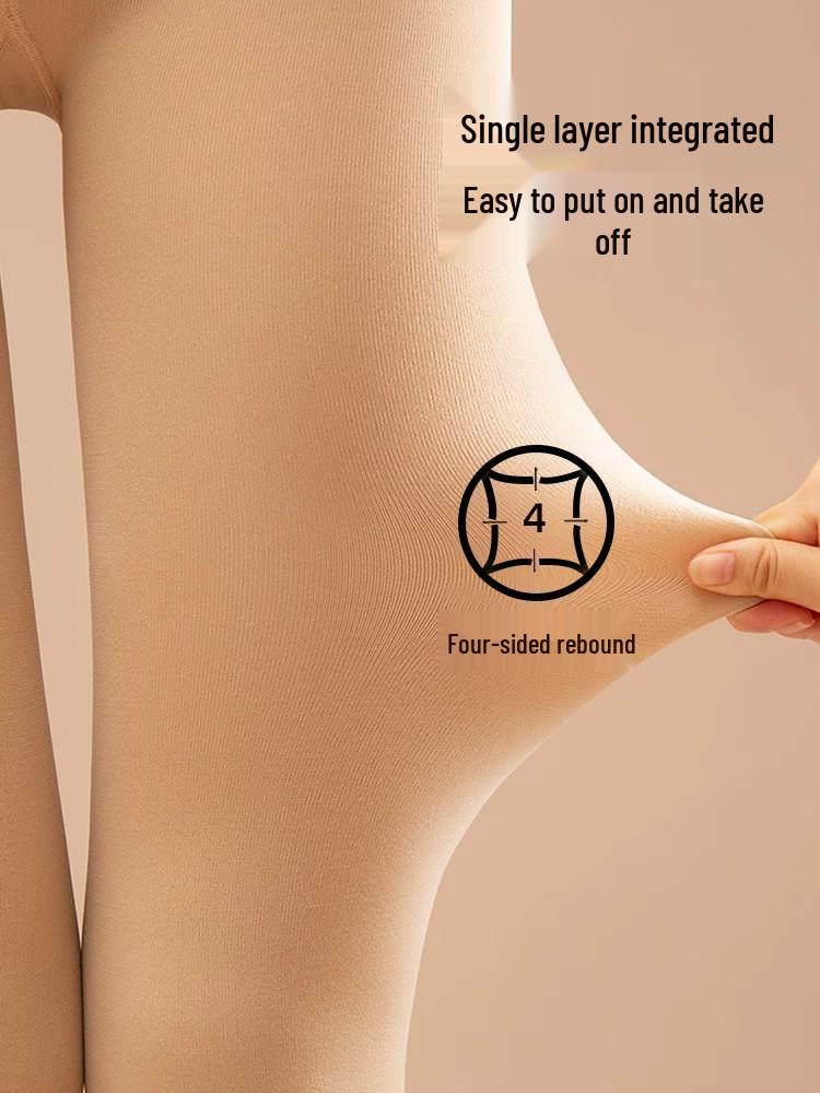 Women's Fleece-Lined Thickened Leggings: Flesh-Colored, Foot-Covering Pantyhose for Autumn and Winter Warmth with Bare-Leg Feel