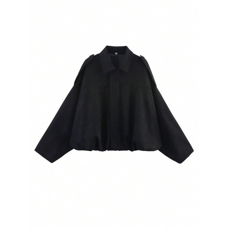 

Женская короткая куртка-пилот Весенне-осенне-зимняя куртка Свободная с длинным рукавом на молнии Ретро-куртка Женская новая куртка L чёрный