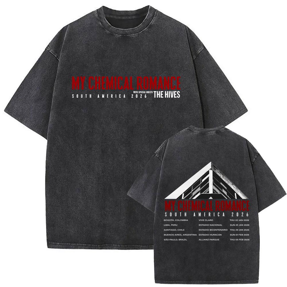 Washed Vintage Punk Emo Band My Chemical Romance South America  Tour T Shirt Men Women Gothic Rock Oversized Street Tshirt S