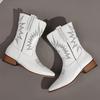 Embroidered Five-Star Women's Short Barrel Western Boots Artificially Embroidered Pointed Toe Plush Lining Slip-On Ankle Boots