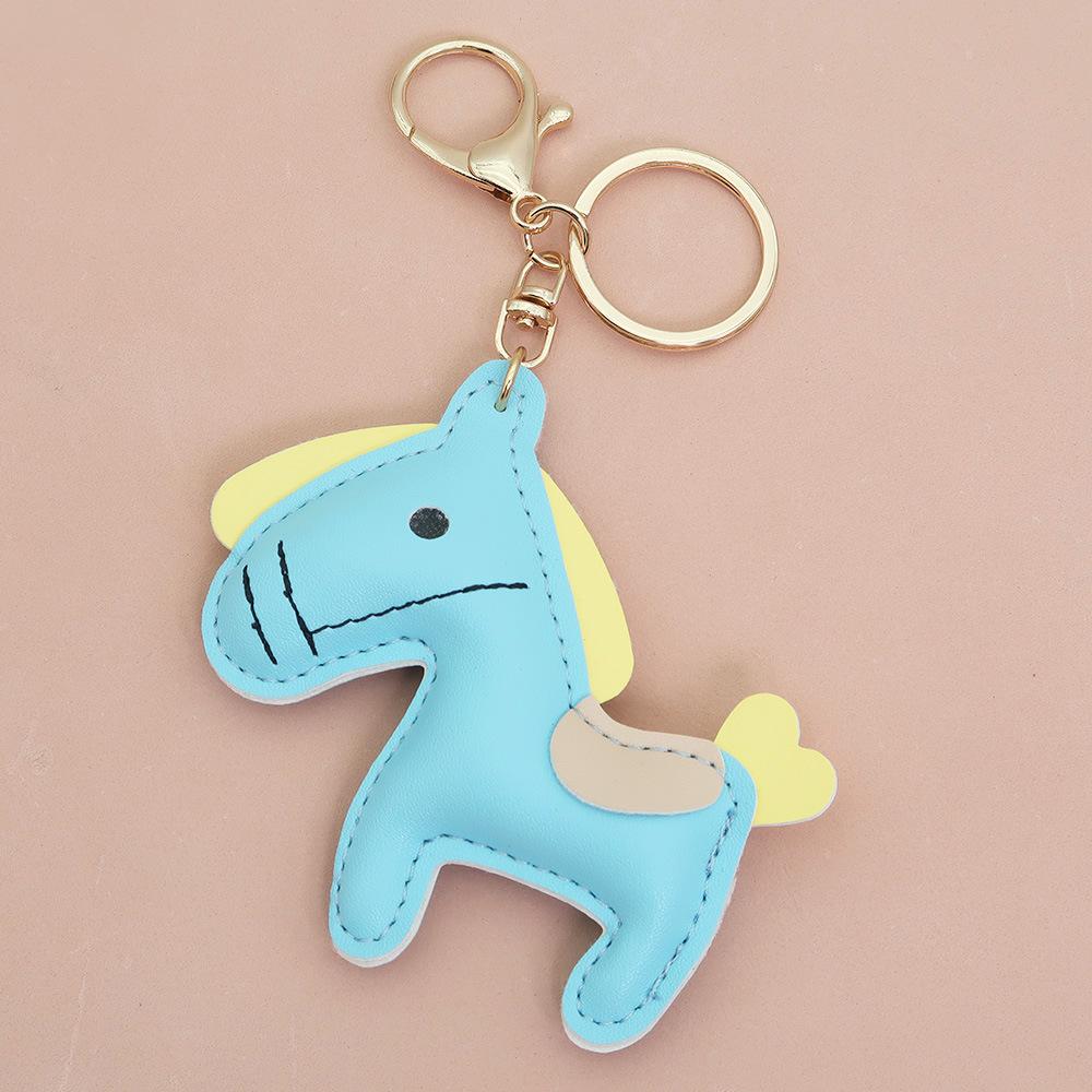 Women Leather Charms Bag Pendant KeyChain Cartoon Pony Rocking Horses Keyring Cute Animal Ornament Accessories